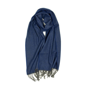 Herringbone scarf in cobalt blue and grey cashmere