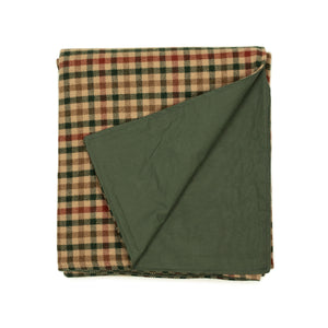 Waxed back picnic blanket in brown, red, and green gunclub lambswool tweed