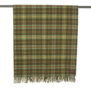 Lavender scented throw blanket in green, rust and yellow plaid lambswool