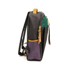 Link backpack in navy blue, green and purple shrunken nylon