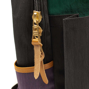 Link backpack in navy blue, green and purple shrunken nylon