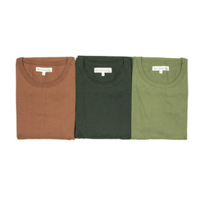 Special box set of 3 1950s crew neck t-shirts in tan brown, army, forest green