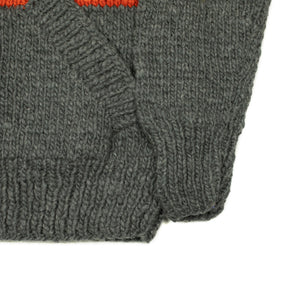 Chamula handknit cowichan style zipped cardigan in dark grey striped Merino wool