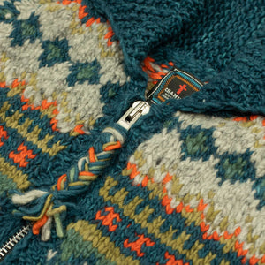 Monitaly Chamula handknit cowichan-style zipped cardigan in Agean