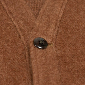 Monitaly shaggy v-neck cardigan in caramel brown – No Man Walks Alone