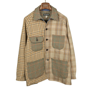 Coverall jacket in deadstock heavyweight patchwork houndstooth cotton twill