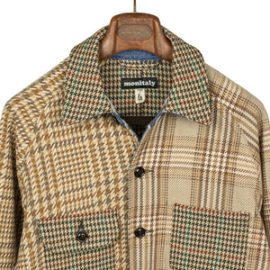 Coverall jacket in deadstock heavyweight patchwork houndstooth cotton twill