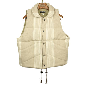 Striped puffer vest in natural linen and cotton canvas