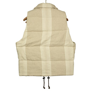 Striped puffer vest in natural linen and cotton canvas