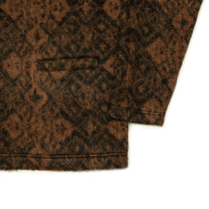 Shaggy v-neck cardigan in brown and black "talisman" pattern