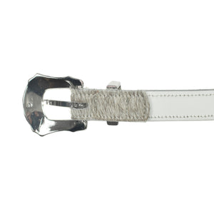 Extended Western belt in white and beige hair leather