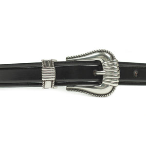 Extended Western belt in black leather