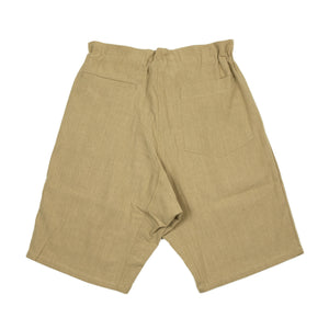 Relaxed drawstring shorts in enzyme washed beige linen and cotton