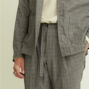 Deposit (for: x No Man Walks Alone: Drawstring easy pants in deadstock grey deco jacquard wool flannel)