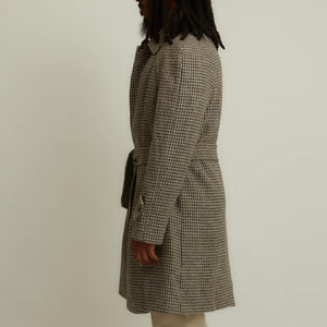 x Sartoria Carrara: Balmacaan belted coat in lightweight grey houndstooth undyed wool