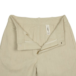 Flat front trousers in natural slubby handwoven cotton denim