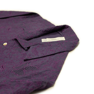Embroidered open collar shirt in verbena embroidered lightweight cotton muslin