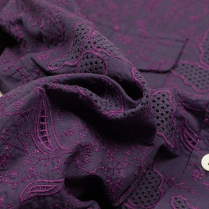 Embroidered open collar shirt in verbena embroidered lightweight cotton muslin