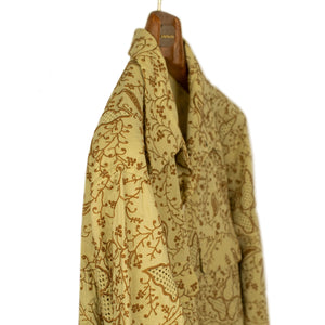 Embroidered open collar shirt in wheat embroidered lightweight cotton muslin