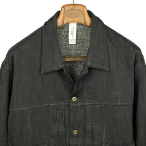 Type 2 trucker jacket in black slubby handwoven cotton denim
