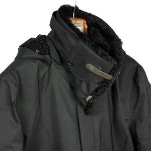 Mixed black Moscow raincoat with black shearling collar and Arctic padded lining