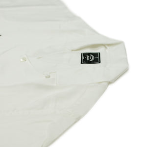 Mother camp collar shirt in white tencel with drawn motif