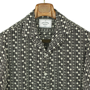 Piros camp collar shirt in black cotton mix with eyelets and embroideries
