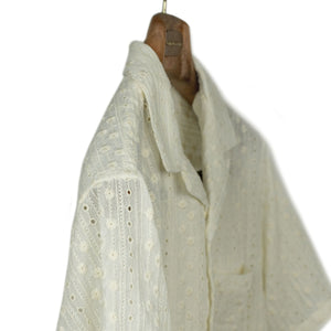 Piros camp collar shirt in ecru cotton mix with eyelets and embroideries