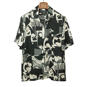 Cuca camp collar shirt in black and white printed tencel