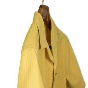 Praia camp collar shirt in yellow cotton with seersucker stripes
