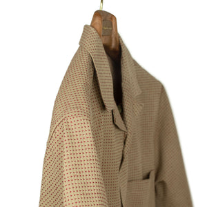 Ring camp collar shirt in tan and red dobby cotton