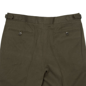 Pleated higher-rise olive cotton twill trousers (restock)