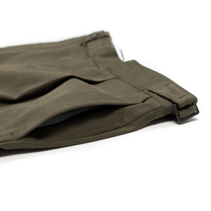 Pleated higher-rise olive cotton twill trousers (restock)