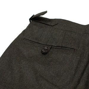 Pleated higher-rise brown wool worsted flannel trousers (restock)
