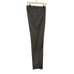 Pleated higher-rise brown wool worsted flannel trousers (restock)
