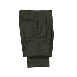 Exclusive Brooklyn double-pleated high-rise wide trousers in dark green herringbone wool cashmere (restock)