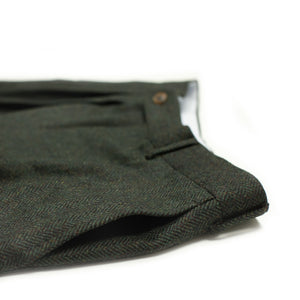 Exclusive Brooklyn double-pleated high-rise wide trousers in dark green herringbone wool cashmere (restock)