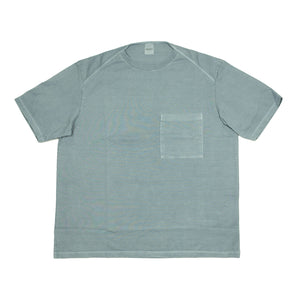 Crewneck tee in garment dyed Saxe blue heavy cotton jersey