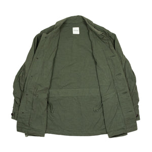 Field jacket in garment dyed olive cotton hemp