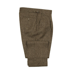 x Sartoria Carrara: Pleated trousers in brown undyed wool diamond tweed