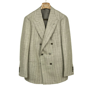 x Sartoria Carrara: Double-breasted jacket in taupe undyed wool with cream stripe