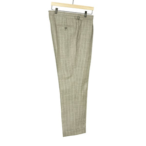 x Sartoria Carrara: Pleated trousers in taupe undyed wool with cream stripe