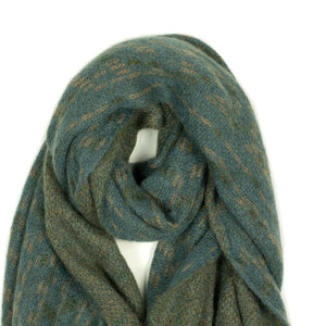 Knit scarf in brown turquoise broken herringbone mohair nylon wool mix