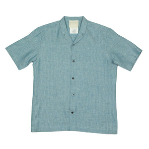 Freedom camp collar shirt in aqua striped linen