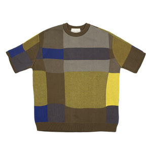 Motorhome knit t-shirt in Lego brown yellow and blue colorblock cotton