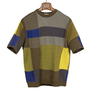 Motorhome knit t-shirt in Lego brown yellow and blue colorblock cotton
