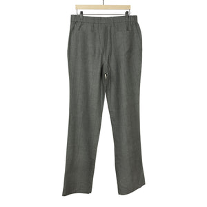 x No Man Walks Alone: Drawstring easy pants in deadstock grey striped wool, linen, silk