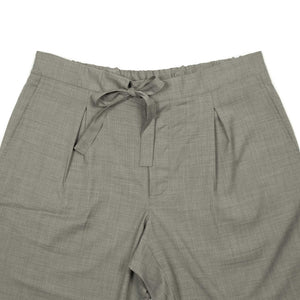 x No Man Walks Alone: Drawstring easy pants in deadstock taupe high twist wool