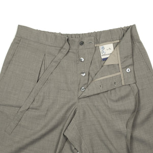 x No Man Walks Alone: Drawstring easy pants in deadstock taupe high twist wool