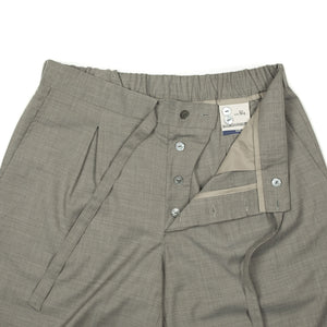 x No Man Walks Alone: Easy shorts in deadstock taupe high twist wool